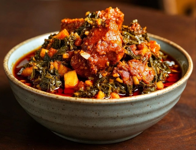 A bowl of Efo Riro soup